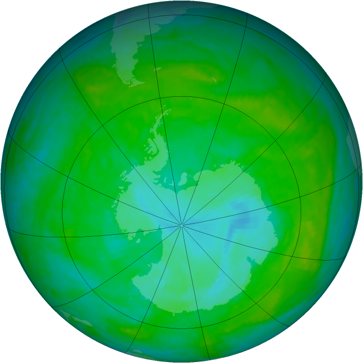 Antarctic ozone map for 20 December 2003